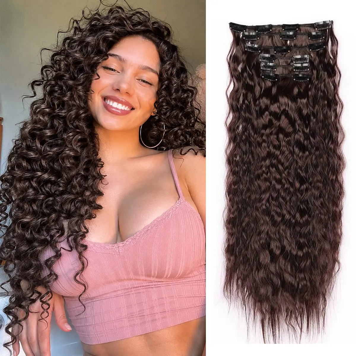 Clip In Hair Extensions 6PCS Hair Extensions Long Mermaid Waves Wavy Synthetic Clip On Hairpiece For Women 24 Inch