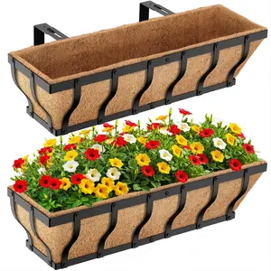 Railing Planter Boxes, Heavy Duty Window Box Planters, Adjustable Balcony Planters for Railing , with Coco Liner & Support Rod for Deck, Porch, and Patio Gardening (2 Pack, 24 Inch)