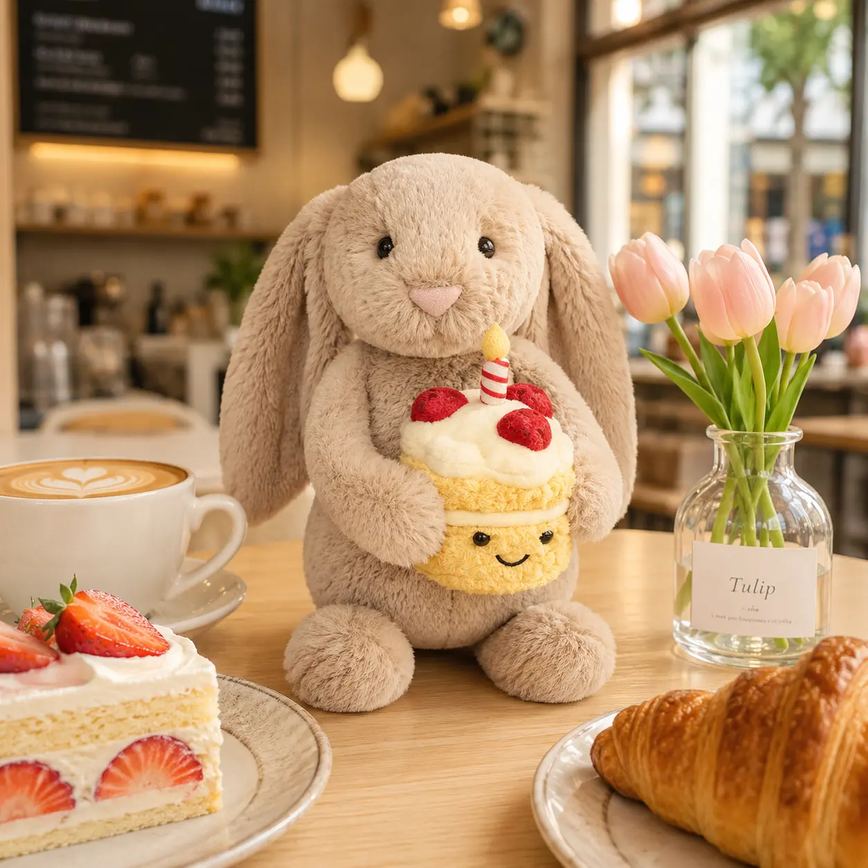 Jellycat Bunny Holding Birthday Cake Plush – Cute Soft Rabbit Stuffed Animal, Adorable Birthday Gift for Girls, Kids & Plush Lovers