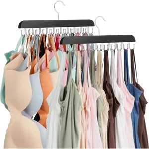 2 Pack Bra Hanger, Tank Top Hanger, Bra Hangers for Closet Organizer, Wooden Closet Organizer with 40 Adjustable Hooks, Space-Saving Storage for Bras, Tank Tops, and Belts, Black