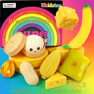 7pcs/set - New Soft, Cute, Slow Rebound Stress Relieving and Pinching Banana, Cheese, Peanut, Corn Pinching Fun Stress Relieving Toy Set, Random Color Stress Relieving Hand Pinching Toy, Suitable as a Party Gift for Children and Adults to Relieve Anxiety