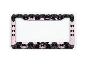 Coquette License Plate Frame – Pink Lace & Bow Car Tag Holder, Cute Goth Car Accessories