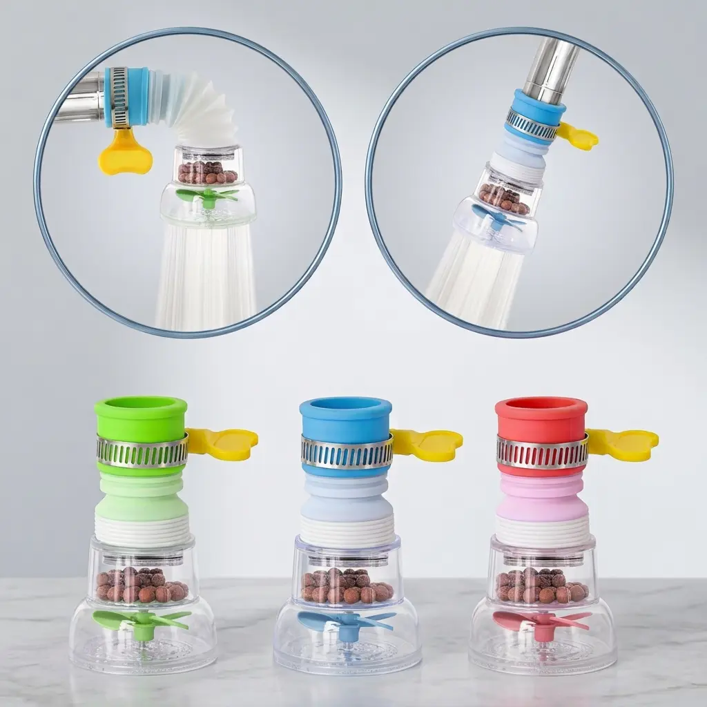 360° Rotating Faucet Filter Attachment, Sink Water Filter Extender with Adjustable Spray Nozzle, Easy Install Faucet Aerator for Kitchen & Bathroom