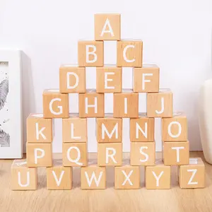 Alphabet Letters Stacking Blocks, 26 Wooden ABC Building Blocks for Toddlers, Number, Animals Icons on Every Side, Preschool Learning Educational Toys Montessori Sensory Toys for Kids