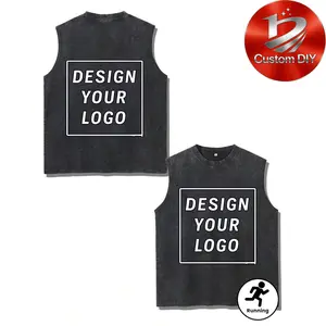 Summer Retro Customized Men's Training Sleeveless T-shirt Customizable Double Sided Design, Machine Washable 100% Cotton Distressed Determined Wash Vest for Men & Women, Personalized Streetwear for Gym, Running, Team Building, Corporate Gifts & Daily