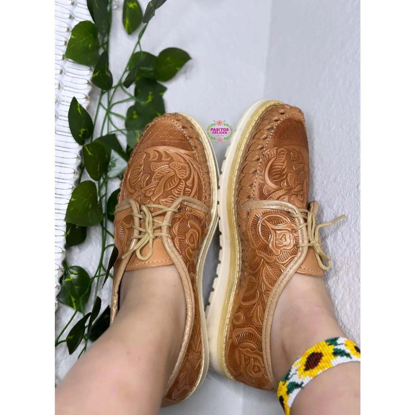 Light Tan Tooled Leather Loafers