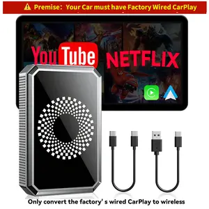 【TKIMCRAB】2026 Newest Gift,Wired to Wireless 3-in-1 Carplay Adapter with USB Drive & HDMI Output (No Support Vehicles with Built-in Wireless CarPlay) ,Supports Netflix/Youtube/TikTok APP to Play Video on a Car Screen,Enjoy your ainment experience
