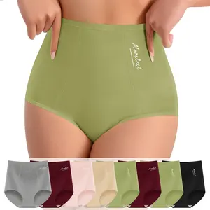 【Soft Cotton】Morelect 4/6/8 Pcs Women's High-Waisted Underwear, Breathable & Comfortable Panties,Classic Briefs with Signature Logo, Solid Color Panty for Year-Round Wear,S-XXXL