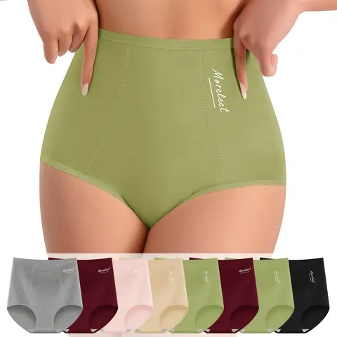 Morelect Women's High-Waisted Cotton Panties - 4/6/8 Pcs Basic Briefs, Skin-Friendly Soft Breathable Solid-Color Underwear, Signature Logo, S-XXXL, Year-Round Wear, Underwear for Women Batch, Mother's Day Gift,sohochic