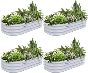 Set of 4: 4x2x1FT Galvanized Raised Garden Bed Kit with Oval Metal Ground Planter Box, Raised Beds for Vegetables, Flowers, Herbs & Fruits