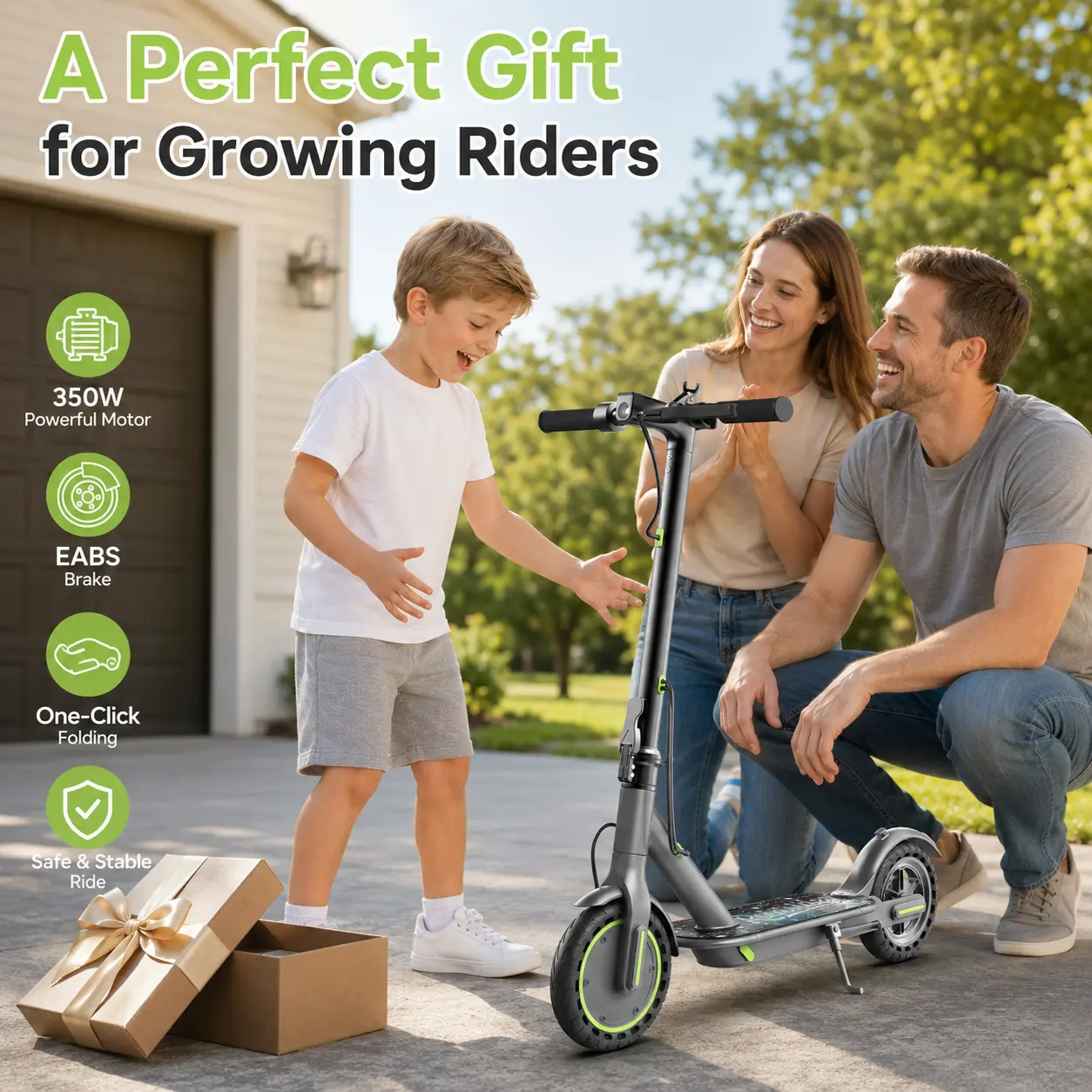 Kids' Electric Scooter (Ages 12+), 350W Motor, 19 MPH Max Speed, 12-mi Range, 8.5-Inch Solid Tires, Smart App Compatibility, Dual Brakes - Sports & Outdoor Scooter Equipment