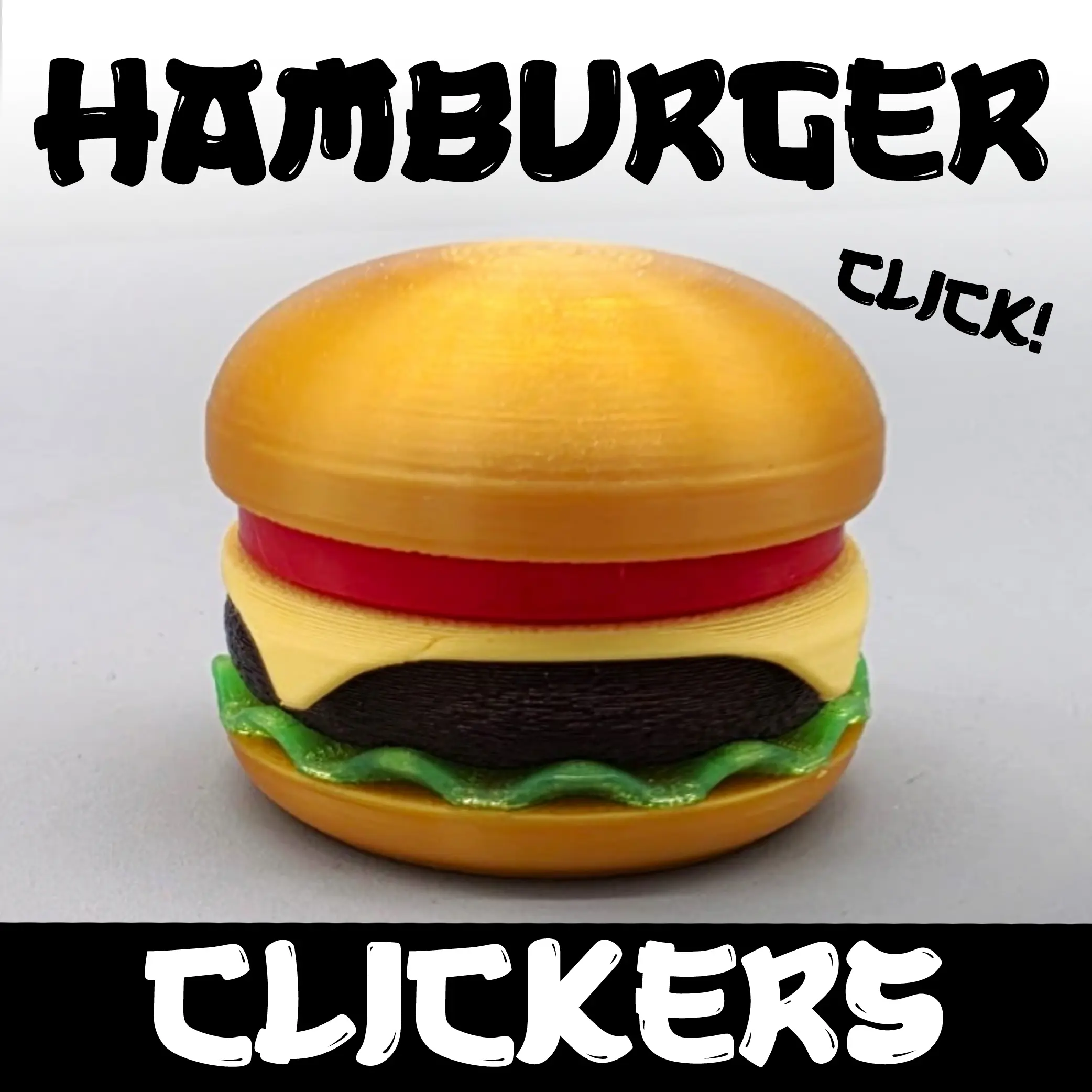 Hamburger Clicker - 3D Printed Multicolor Fun Desk Fidget, Food Click, Summer Vibes, Food Fidget, ADHD Fidget, Satisfying Snap and Texture