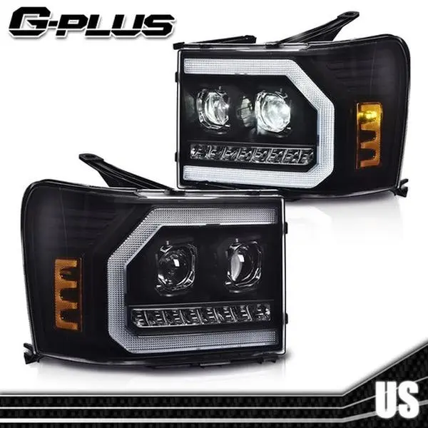 G-PLUS Headlights for 2007-2013 GMC Sierra 1500 2500HD 3500HD LED Tube Projector Headlights, Led Headlamp, Led Front Lights