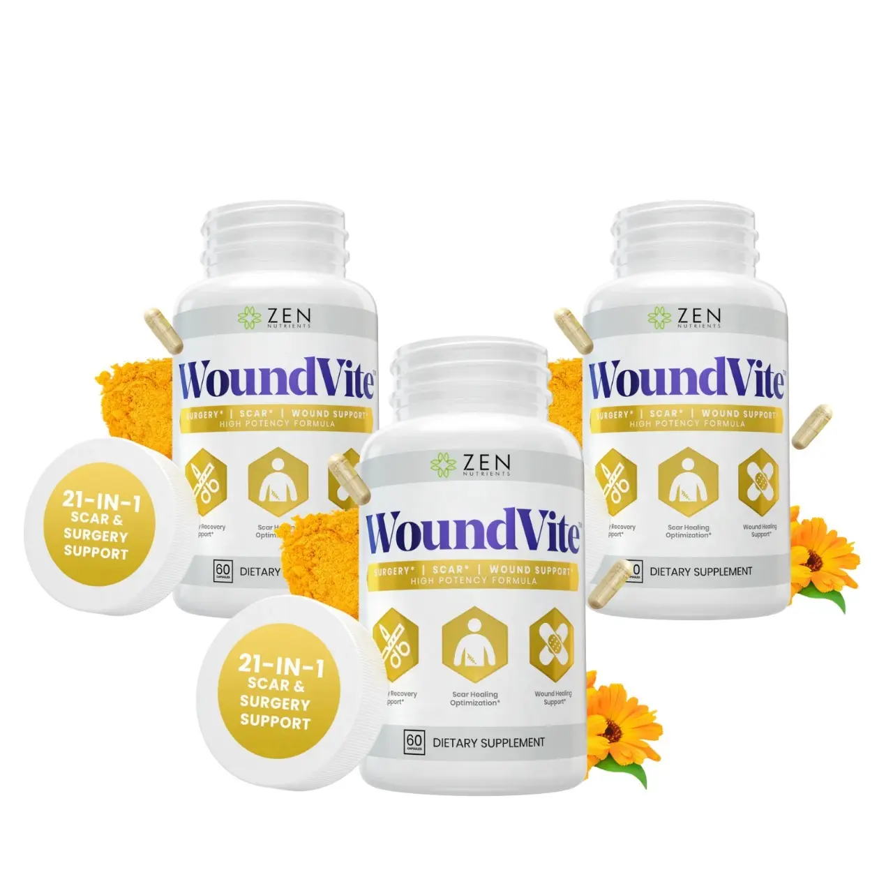 WoundVite (3-Pack) - Pre & Post Surgery Support, Scar & Wound Care, Scar Treatment, Plastic & General Surgery, Heal Faster & Aids in Recovery Time w/ Bromelain, Turmeric & Arnica - 60 Vegan Caps