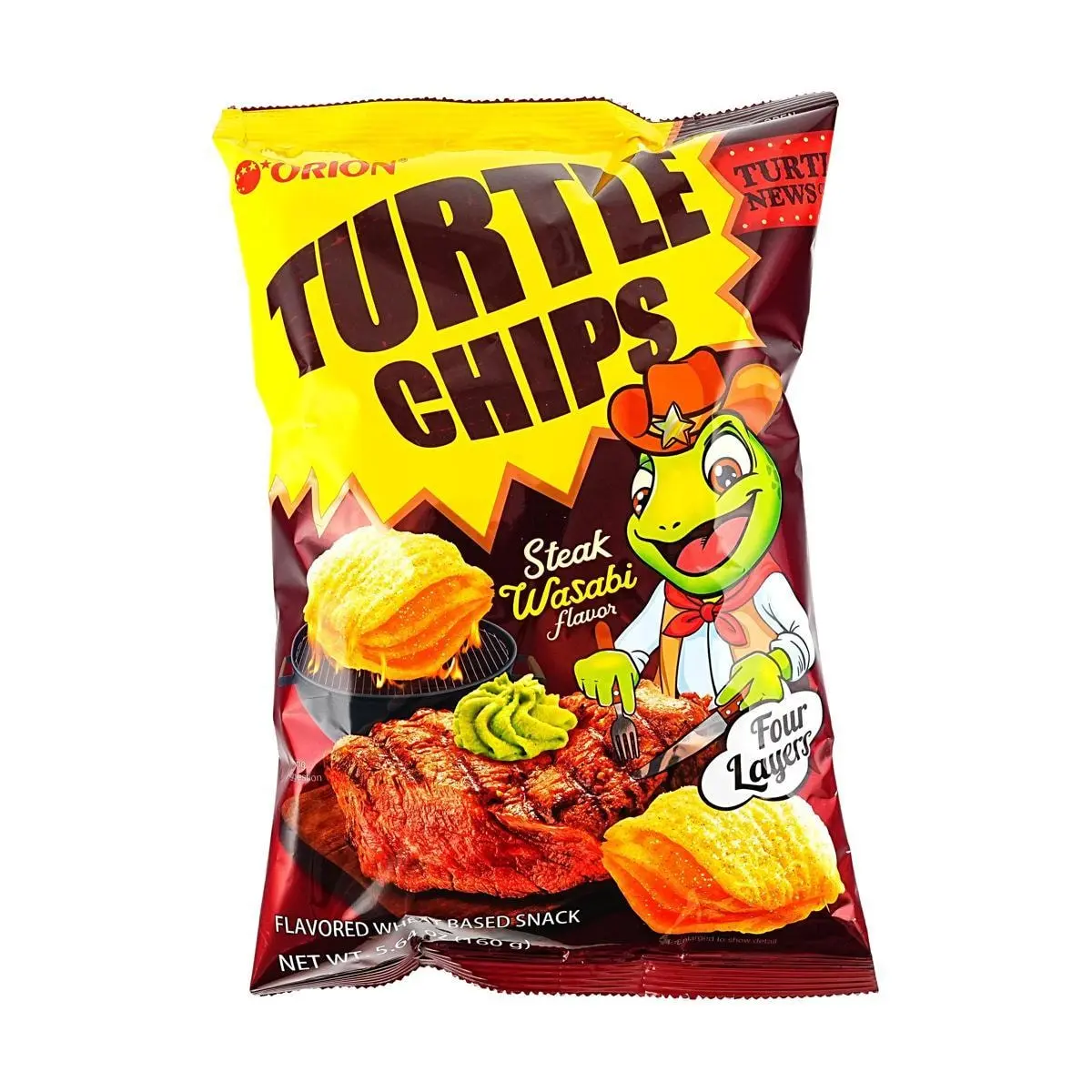ORION Turtle Chips Wasabi Steak Flavor 160g - Korean Four-Layered Crispy Snack
