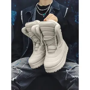 Men's Trendy High-Top Thick Sole Round Toe Boots, Comfortable Street Style, Mid-Calf Design, Pure Color Versatile, Perfect for Daily Wear