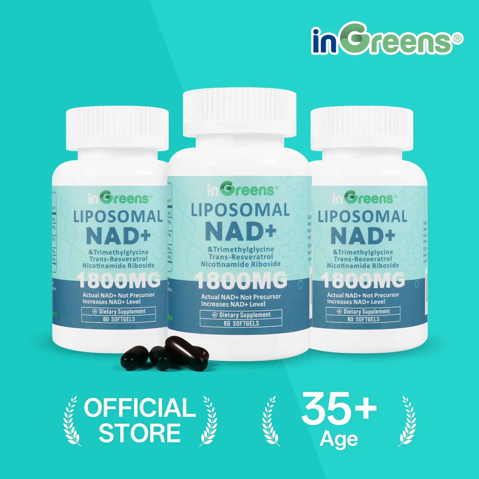 inGreens 3 Cups of NAD+ Supplement  Energy & Healthy Aging - 1800mg per Serving - 180 Count (90 Day Supply)