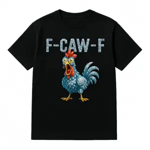 Women's Funny Rooster F-CAW-F Meme Graphic Chicken Shirt, Unisex Cotton Short-Sleeve Crew Round Neck Top, Casual Lightweight Loose Figure-Flattering Streetwear, Summer Viral Gag Gift, Shirts