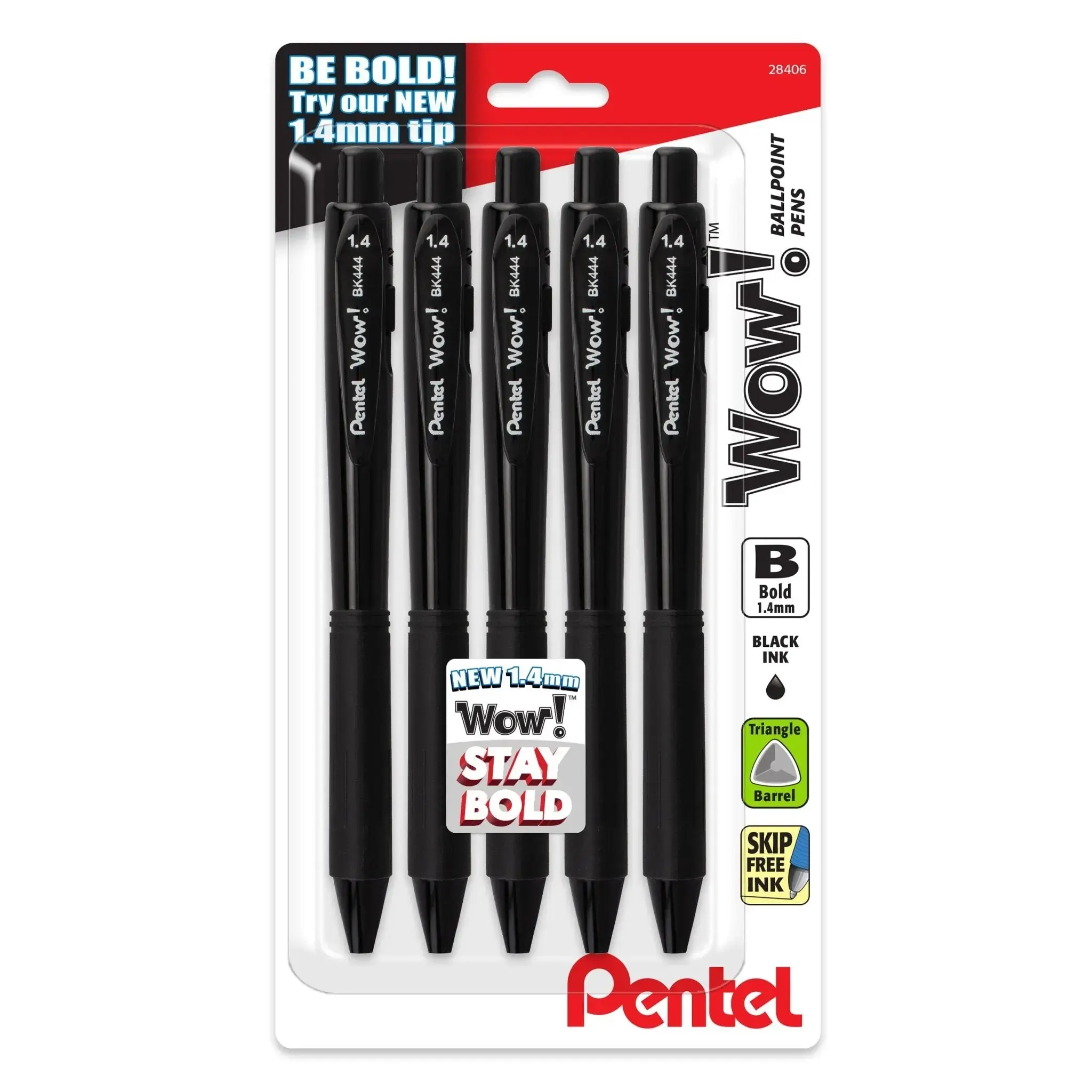 Wow! Ballpoint Pen, (1.4mm) Bold, 5-pk