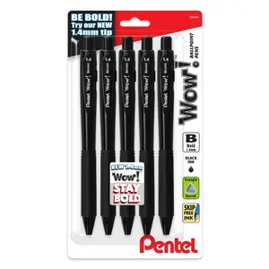 Wow! Ballpoint Pen, (1.4mm) Bold, 5-pk