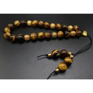 Tiger Eye and Gold Filigree Komboloi - Greek Worry Beads