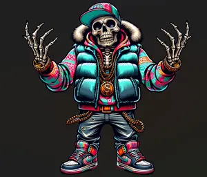 Street Style Skeleton Ready-to-Press DTF Heat Transfer, DIY Material for Cotton-Polyester Garments, Requires Firm Press Settings of 300-320°F