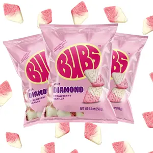 Bubs Sour Diamond Strawberry Vanilla Swedish Candy 3 Pack 5.5 oz Bag Classic Nostalgic Sweet & Sour Delight Snack Tangy Vanilla Fruity Flavor