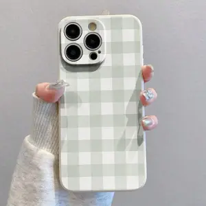 Sage Green Gingham Fabric Texture Pattern Element Design Slim TPU White IPhone Case For IPhone X/XS/11/12/13/14/15/16/17 Pro - Soft TPU Shell With Camera Protection,Durable & Full Protection