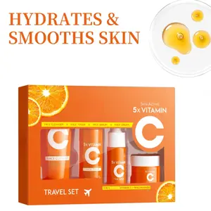 5X 4 in 1 Vitamin C Skincare  Travel Set for Business Trips - Includes Facial Cleanser(30g),Serum(10ml), Toner(30ml), and Face Cream(15g)- Moisturizing Firming Anti-Aging Soft Skin,Perfect Gift for Mom and Best Friends - Easy to Carry Hydrate