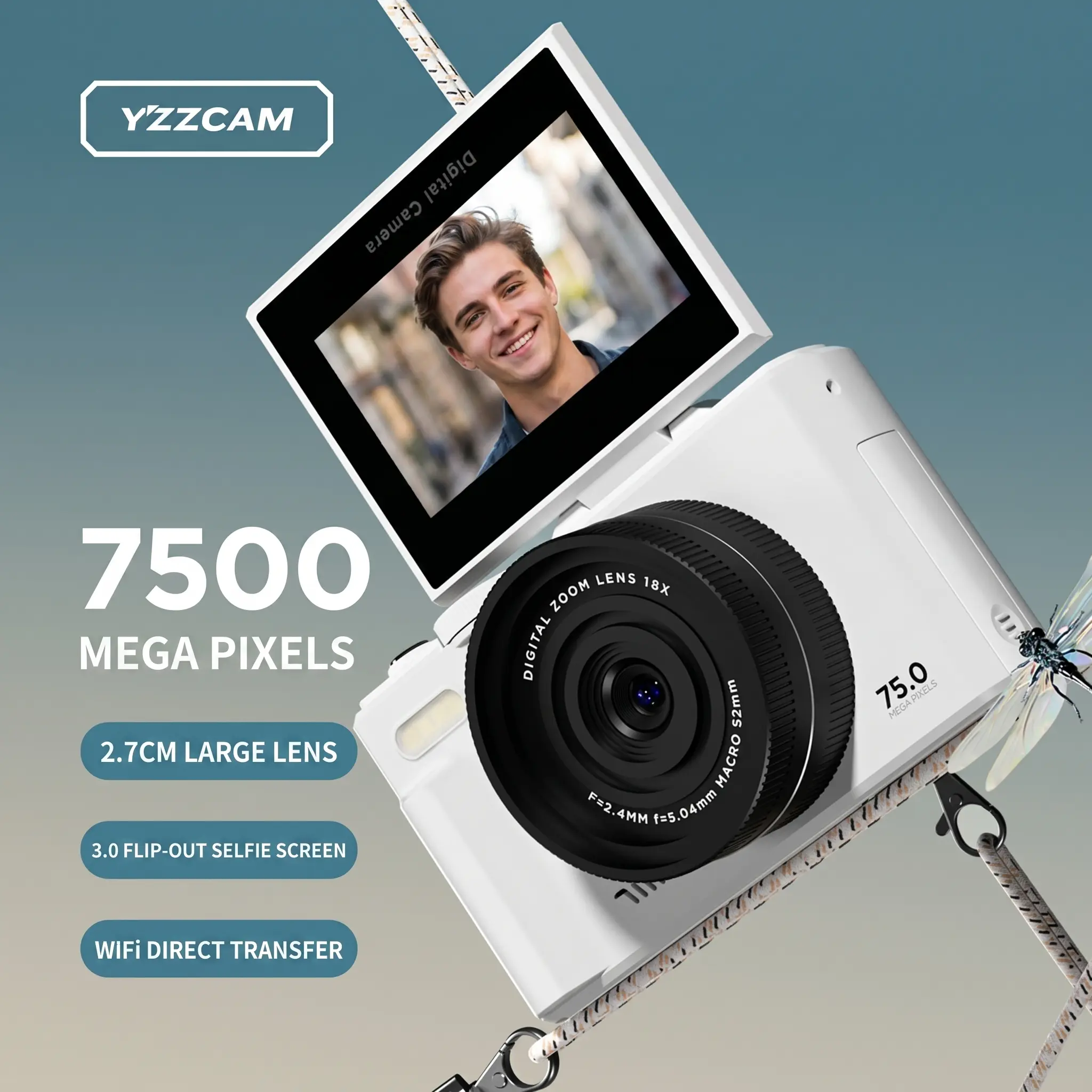 Foldable Screen Selfie CMOS Digital Point & Shoot Camera - Portable Vlog Camera with 32GB SD Card, Batteries, Card Reader - Ideal Gift for Teens & Beginners for Birthdays, Valentine's Day