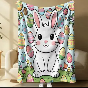 Easter Egg & Rabbit Printed Blanket, Soft and Comfortable Home Decorative Blanket, Ideal for Nap Time