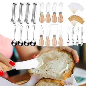 20pcs of Charcuterie Board Accessories Spreader Knife Set Cheese Butter Spreader Knife Charcuterie Utensils with Wooden Handles Mini Serving Tongs Spoons Forks for party Wedding Christmas