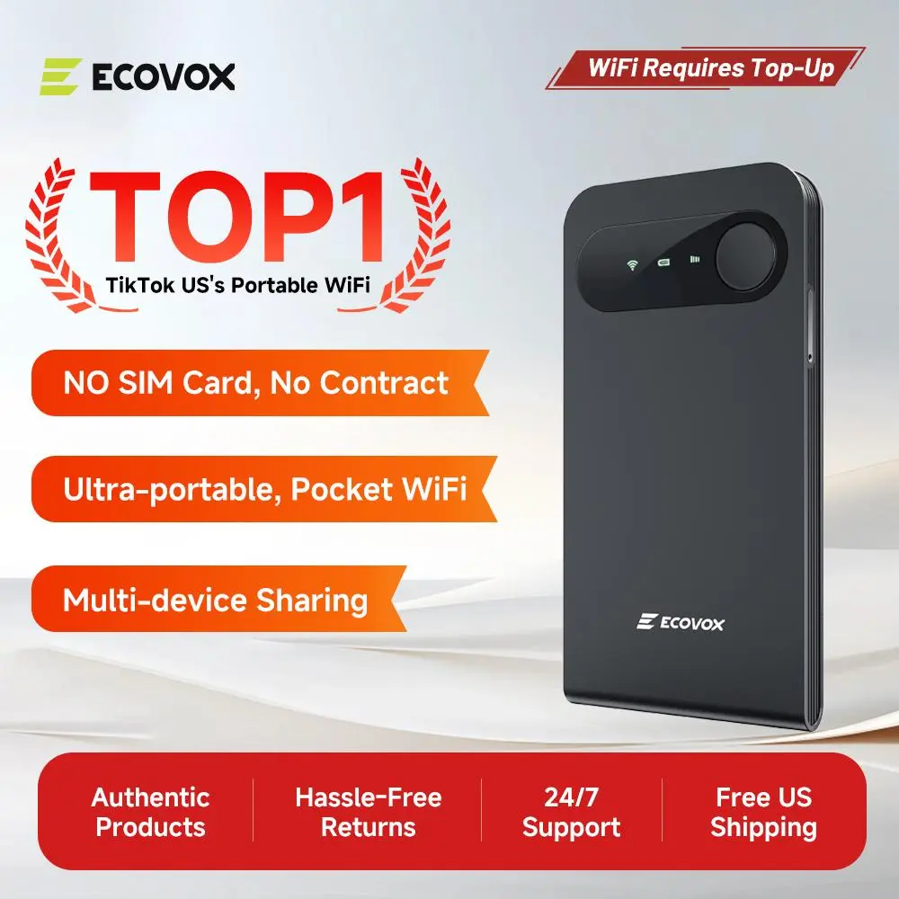 ECOVOX Global Hotspot Auto-Switch AT&T/T-Mobile/Verizon 150Mbps 4G LTE FCC Certified Pocket-Sized for Airport RV Tinder Date Rescue Free 1GB Data 86g, SummerVibes outdoorfun Router Portable with Smart support tri-band multi-device connection mini design