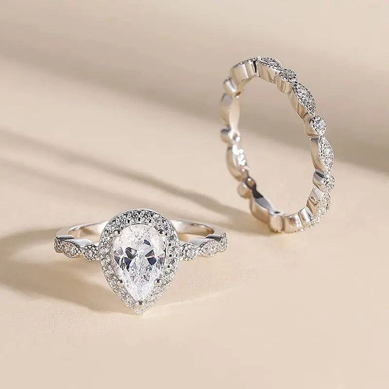 1.25CT Vintage Pear Cut Bridal Ring Set – 925 Sterling Silver Luxury Wedding Band for Women (Marquise & Teardrop Design) fashion jewelry accessory Beautiful Rings Elegant Fashion Rings