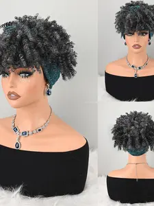 Curly Wig with Glitter Headwrap, Stylist Friendly Wig, Synthetic Hair, Easy Wear Turban Style, Medium Length, Coily Hair, All Seasons