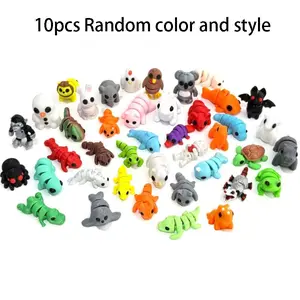 10 Mini Animal Figurines Set, 3D Printed Articulated Flexible Fidget Toy, Cute Animal Toys for Home & Office Decoration