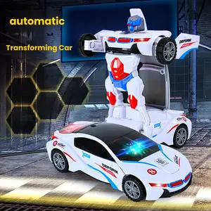 Automatic Deformation Robot Car Toy 1-Second Car-to-Robot Transformation, Cool Glowing Lights, Auto-Turn When Obstacles, Battery-Powered Transformer Car & Kids' Police Car Toy, Perfect Birthday Gift