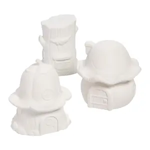 5" - 5 1/4" DIY White Ceramic Fairy Mushroom & Tree Houses - 6 Pc.