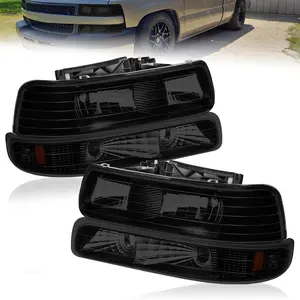 Black Housing Headlights & Bumper Lights For 1999-2002 Chevy Silverado 1500 2500/2001-2002 Chevy Silverado 1500HD 2500HD 3500/2000-2006 Suburban Tahoe