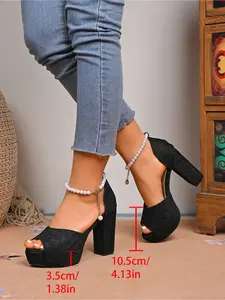 Women's Peep Toe High Heel Sandals Summer Comfort Platform Chunky Heels with Bowknot Ankle Strap Fashion Dressy Casual Elegant Waterproof Walking Shoes