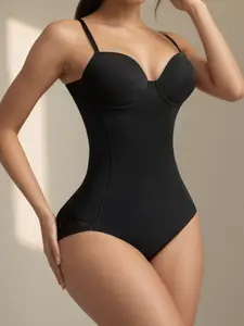 Women's Deep V Backless Slimming Body Shaping Bodysuit, XS-Xxl Sizes Available, Casual Style, Plain Design, All Season Wear