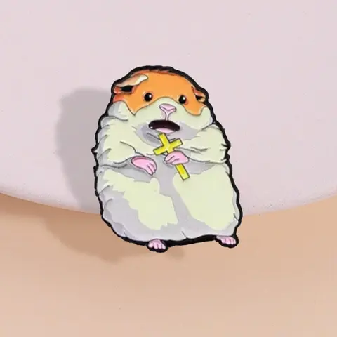Hamster Believer Badge with Cross Design, Animal Pattern Quirky Zinc Alloy Pin Lapel Brooch for Unique Animal Lovers, Cute Religious Pet Style Brooches for Unisex Lapel Pins Metal Brooch