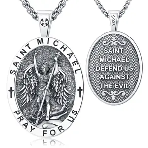 DRINSPER Shield of Archangel 925 St. Michael Sterling Silver Protection Necklace with Stainless Steel Chain