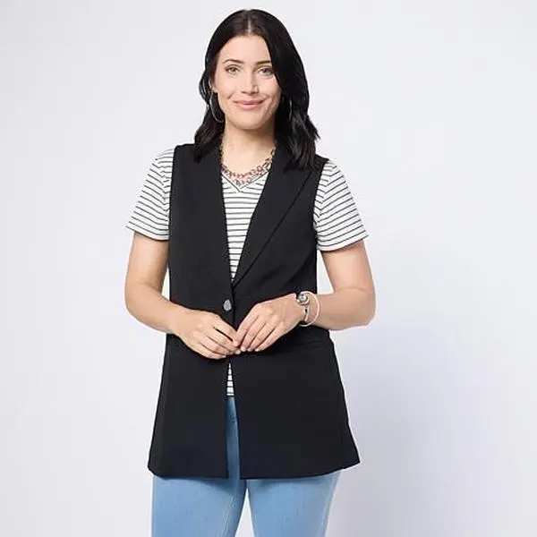 Nina Leonard Collared Vest with Pockets