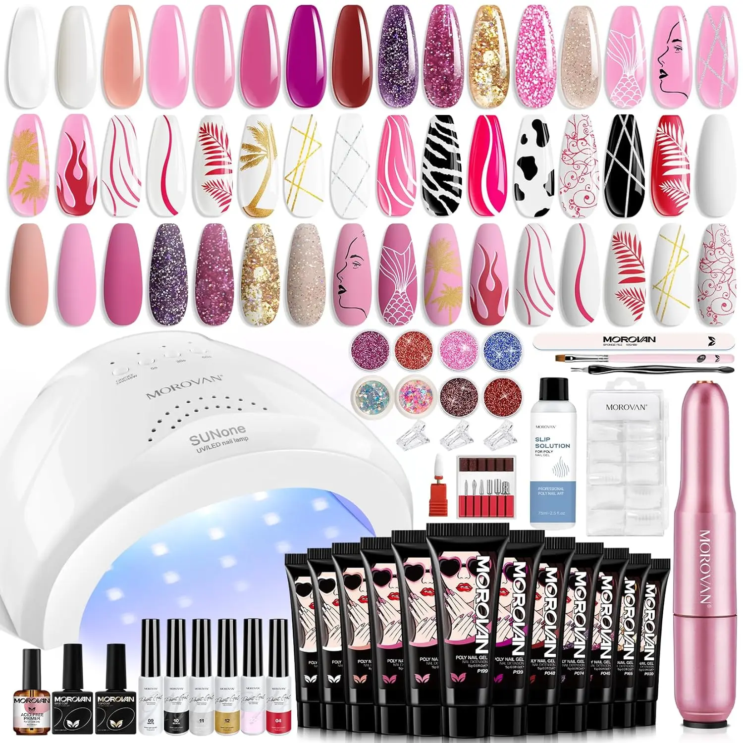 Morovan Poly Gel Nail Kit -  poly nail gel kit for beginners with everything include UV Light and Nail Drill in Nail Extension Kit Art Gel Liner Set for DIY Nail Manicure Set at Home
