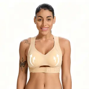 【Postural correction】Women's Wireless Full Coverage Sports Bra - Soft Breathable, Non-Removable Moulded Cups | Beige Yoga Gym Activewear for Daily & Fitness Use