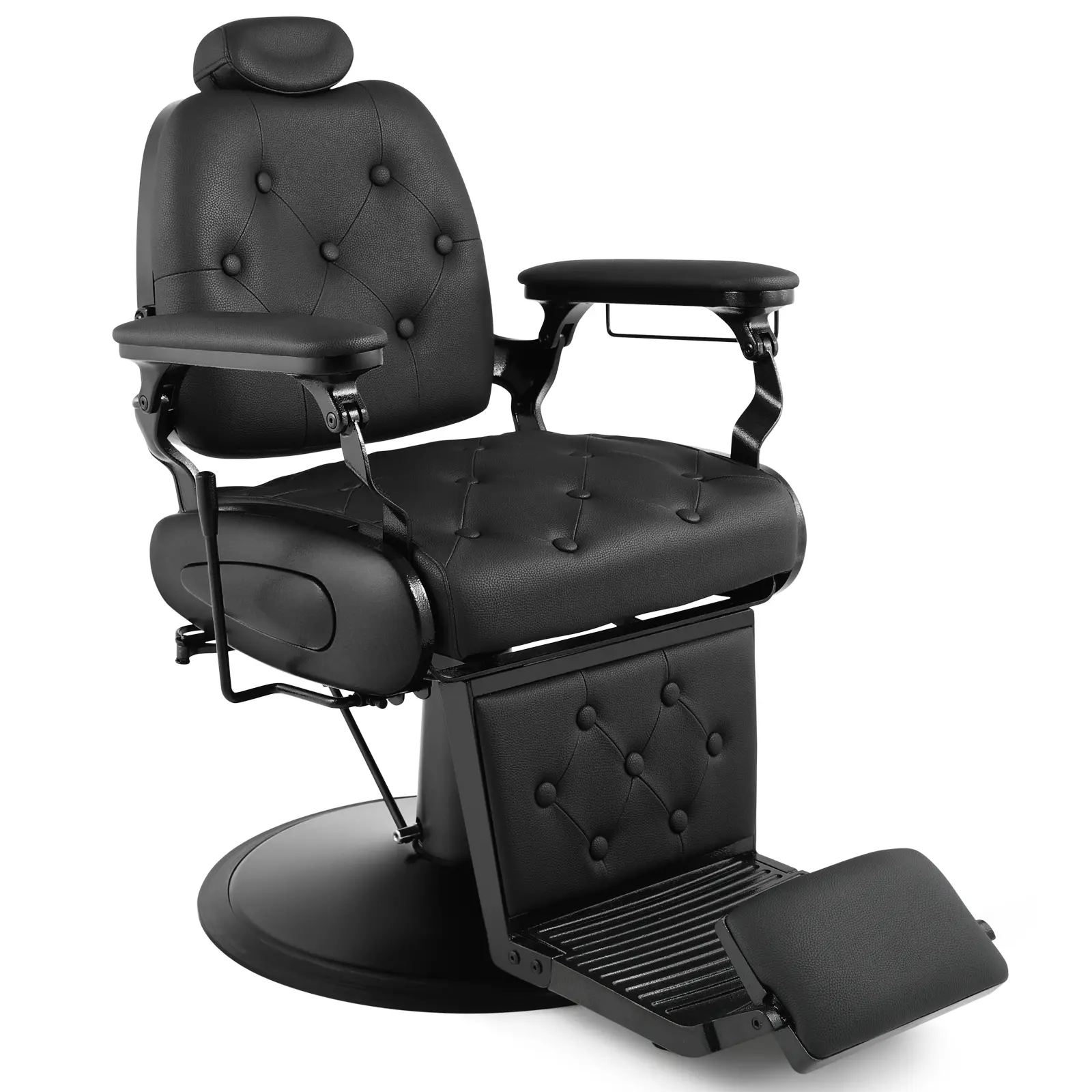 Professional Vintage Reclining Hydraulic Barber Chair - 360° Swivel, Locking Recline, Heavy-Duty Round Base for Commercial Barbershops & Salons