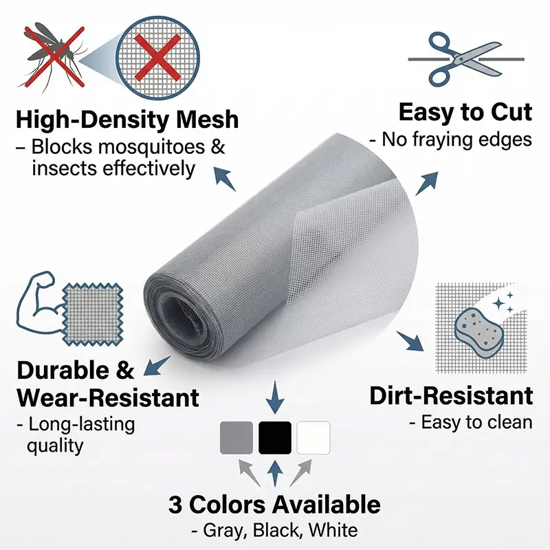 High-Density Mosquito Net, DIY Cuttable Multi-Purpose Window Mesh, Breathable Ventilation Screen, Pest-Proof Curtain