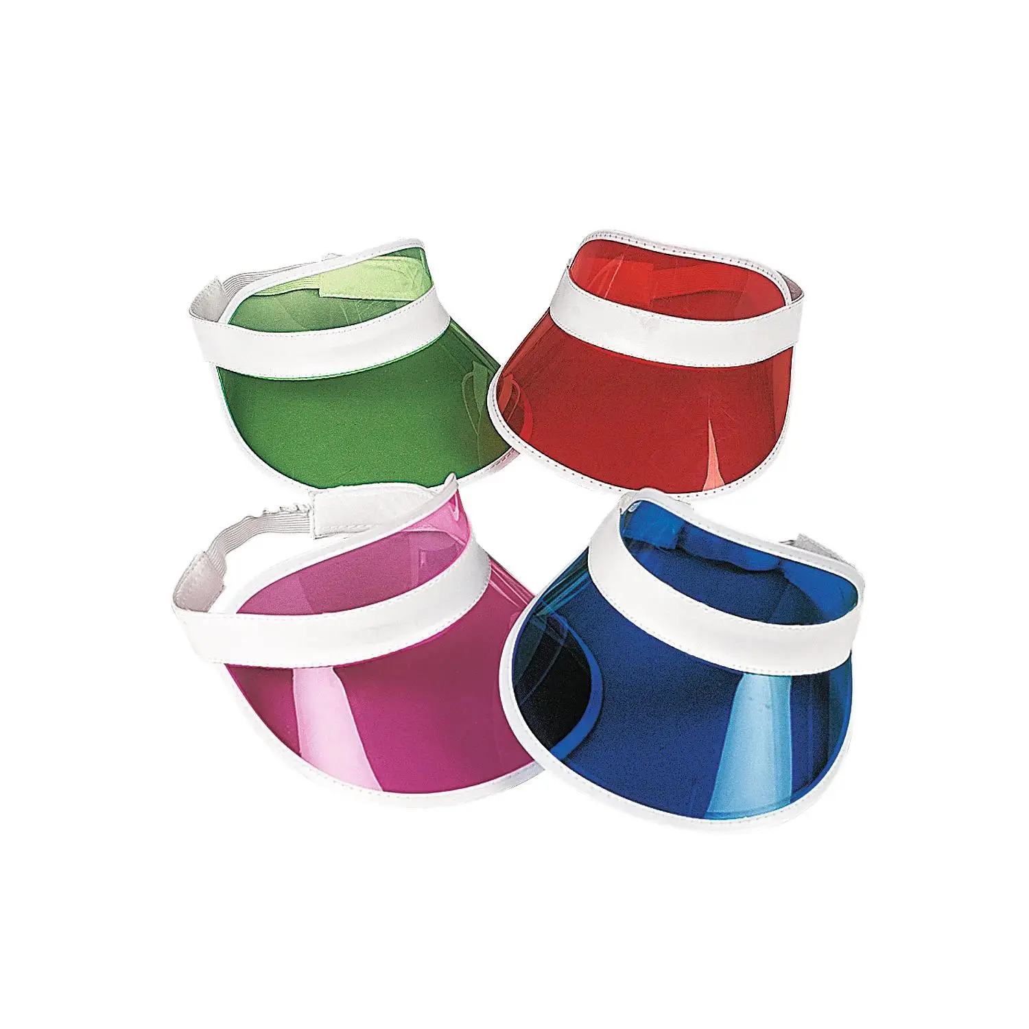 Transparent Plastic Visors with Elastic Strap - 12 Pc., Keeps Sun Out, Ideal for Beach Party, Multicolor Fashion Hat Accessory