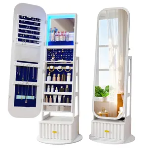 Vlsrka Full Length Mirror with Storage, Lockable Jewelry Armoire in White Bedroom Furniture, Includes Mirror Jewelry Cabinet and Storage
